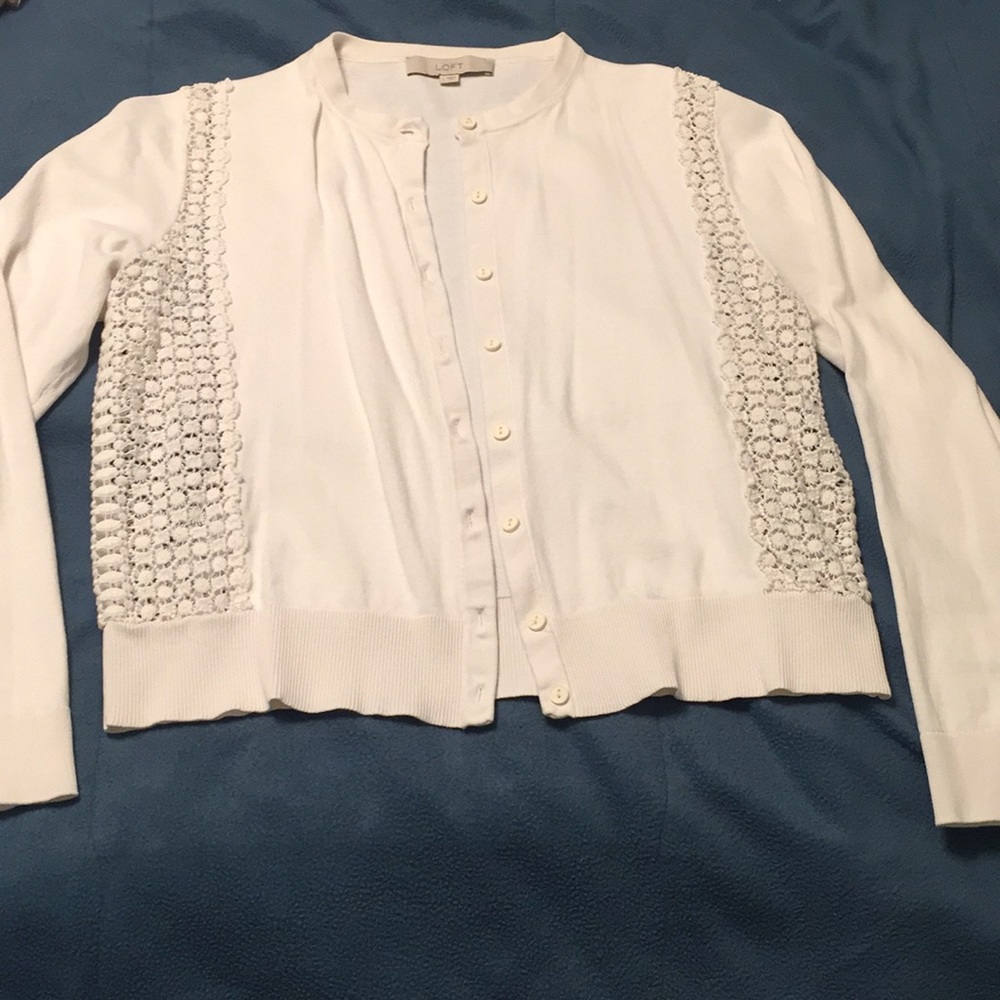 White cardigan with lace detail